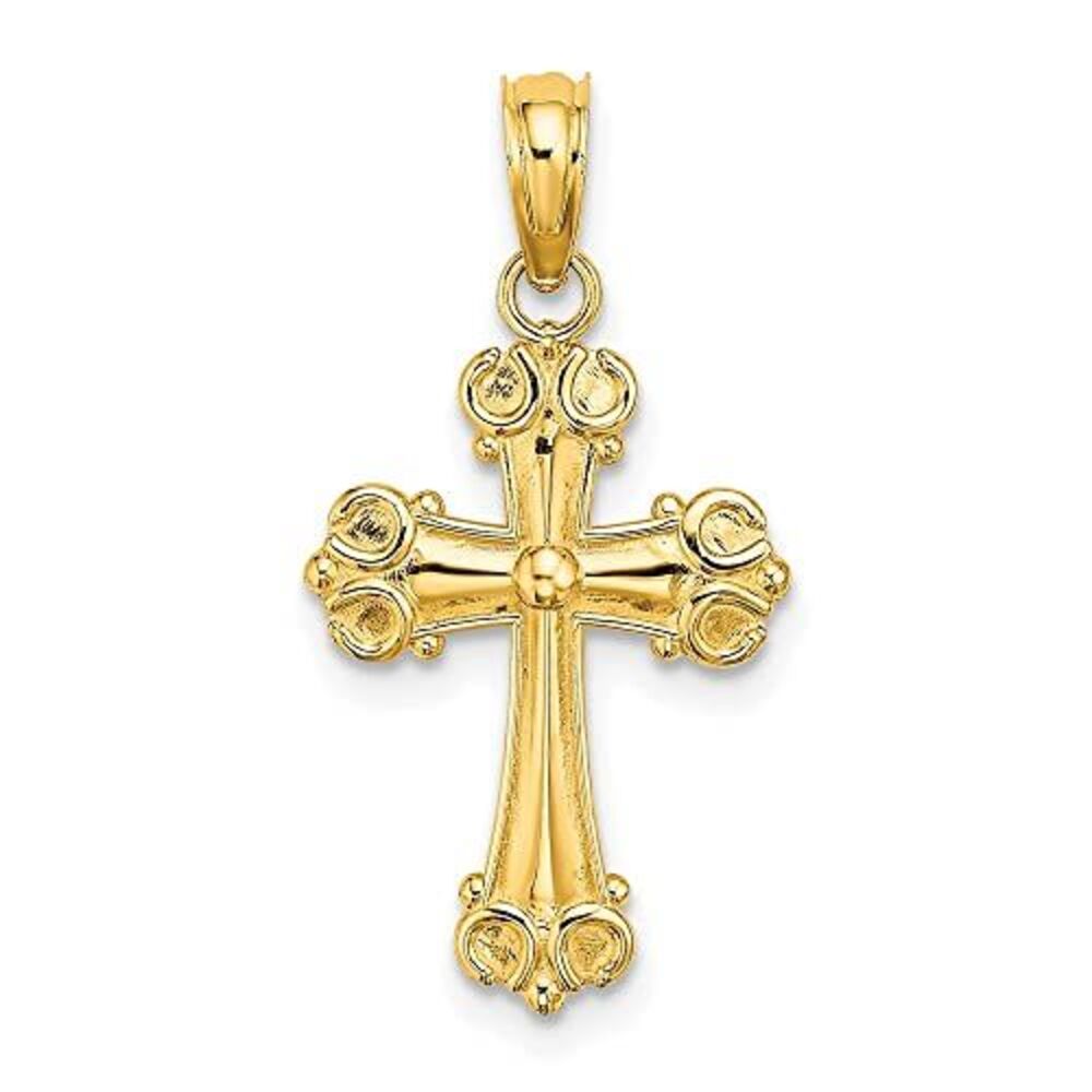 10k Yellow Gold Cross W/ Scroll Tips & Button Cen… - image 5